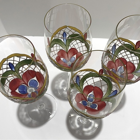 Orleans Romanian Crystal Wine Glasses Colorful Vibrant Hand-Painted Set of 4 - Picture 10 of 13